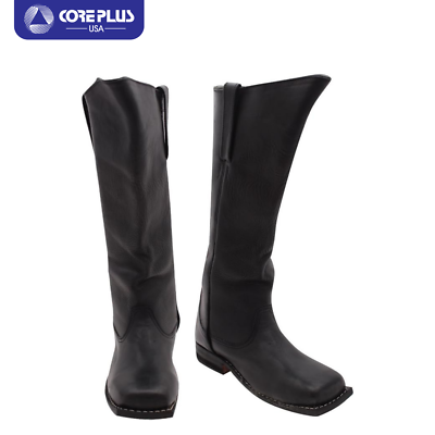 US Civil War Cavalry Men's Black Leather Long Boots – Handmade, Replica