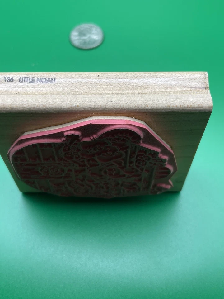 Sello de goma vintage DOTS "LITTLE NOAH" Biblia Arca de Noé animales montaje en madera Foto 4 de 4