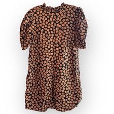 Who What Wear Floral Print Mini Dress Puff Sleeve Brown Black Size S