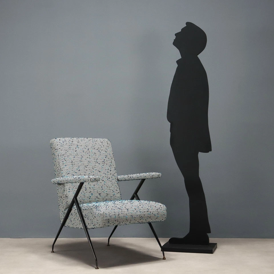 Silla reclinable vintage tela metálica espuma diseño Italia años 50-60 original Foto 3 de 4