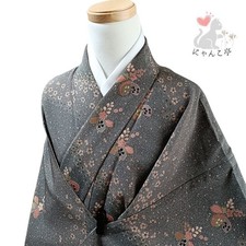 NYANKOTEI Kimono Small Pattern Synthetic Fiber Green Used Japan