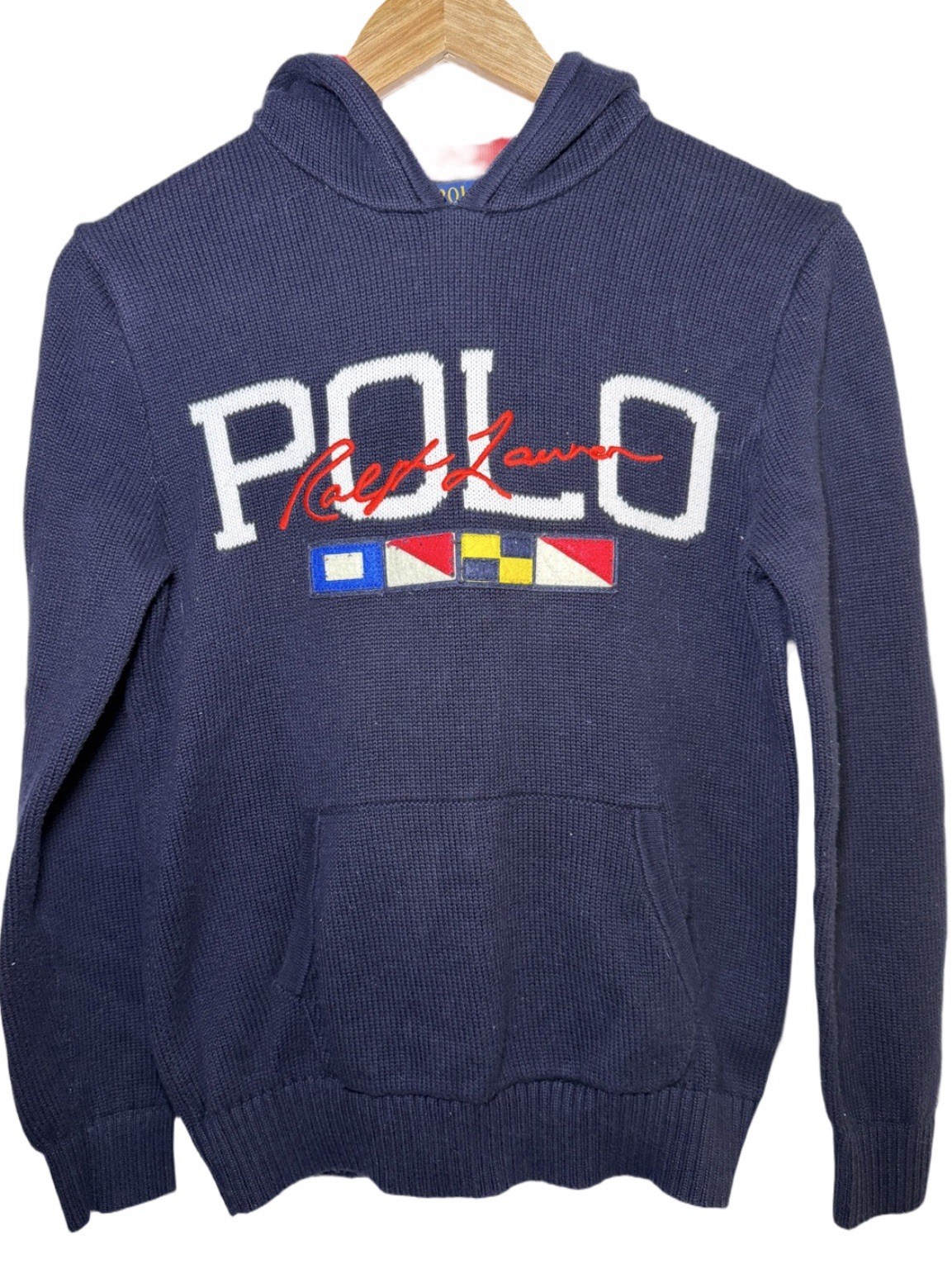 Polo Ralph Lauren sweater teenager 14-16 years siz Large blue knited With Flag thumbnail 2
