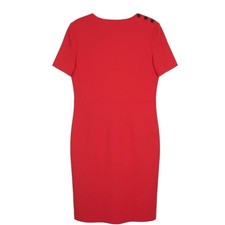 Vtg LIZ CLAIBORNE Red Crepe Zip Back Black Buttons@Shoulders Shift Dress Sz 8