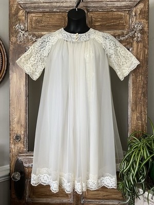 Vintage 1950/60s Shadowline Gown Robe Peignoir Set Lace Chiffon Ivory  Bridal | eBay