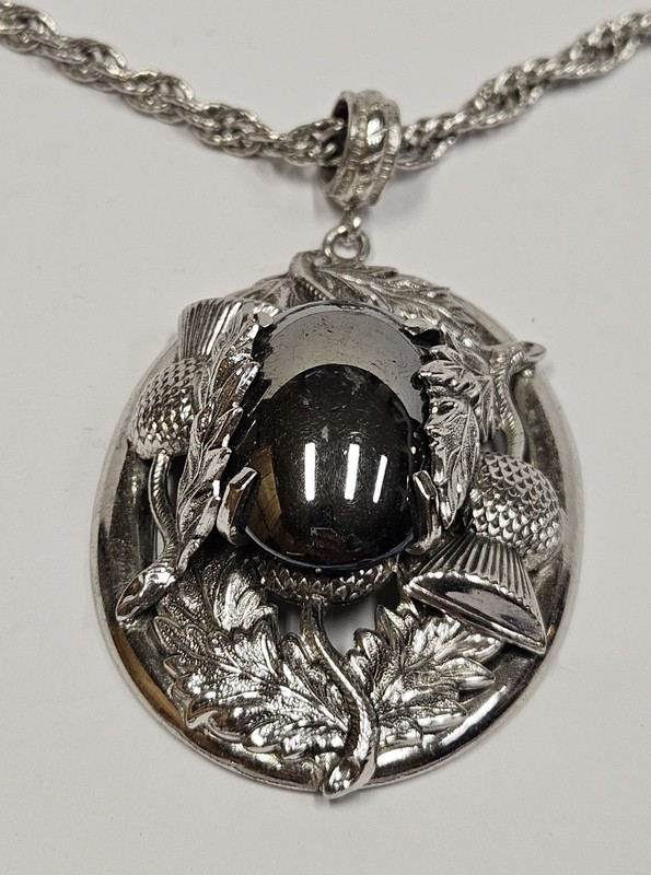 Vintage 1950s Whiting Davis Where The Thistle Blooms Necklace Faux Hematite