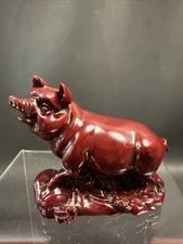 Red Resin Pig Figurine Chinese Zodiac Hog Sow 2 7/8” Tall