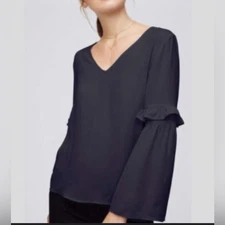 Loft grey ruffle bell sleeve blouse size XS