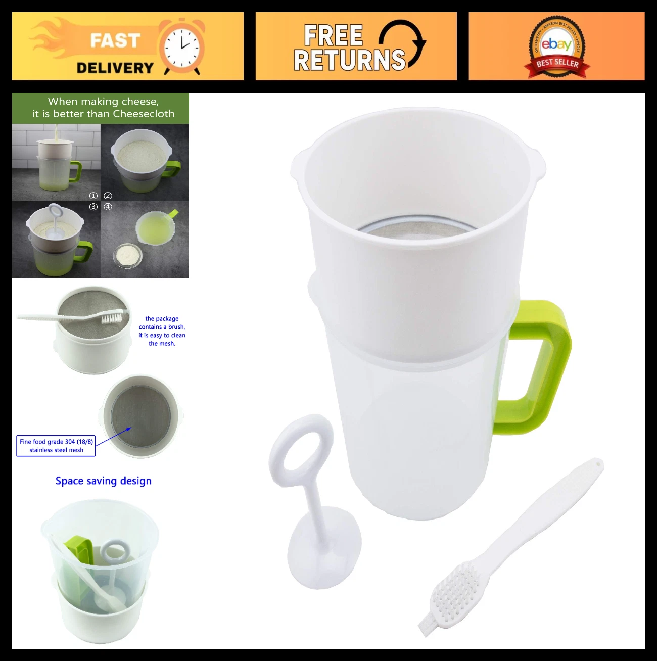 Versatile Food Strainer & Nut Milk Bag - BPA-Free Polycarbonate & Stainless Stee