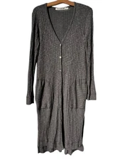 Michael Stars Cardigan One Size Button Front Duster Elbow Patch Knit Cozy Gray