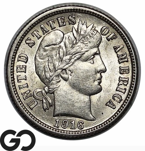 1916 Barber Dime, Lustrous BU++