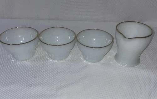 Set Of 3 Anchor Hocking Fire King Milk Glass Coffee Mugs & Milk Jug.