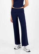 Ultra Flirt X2614 Juniors' High Rise Foldover-Waist Ribbed Knit Pants, Navy, XL
