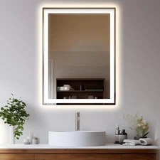 24"x32" LED Bathroom Mirror with Lights, Front & Backlit, 3 Colors Dimmable L...