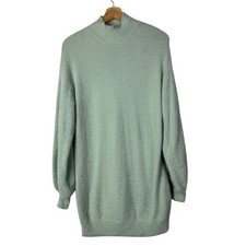 Forever 21 Mint Green Fuzzy Eyelash Knit Turtleneck Sweater Dress M