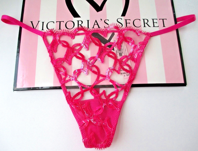 VICTORIA'S SECRET DREAM ANGELS Pink Heart Embroidery V-String