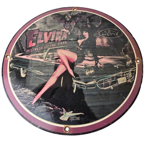 Vintage Ford Sign - Elvira Mistress Porcelain Gas Pump Station Sign