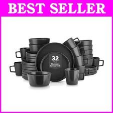 Celina Stoneware Black Matte Dish Collection, 32-Piece