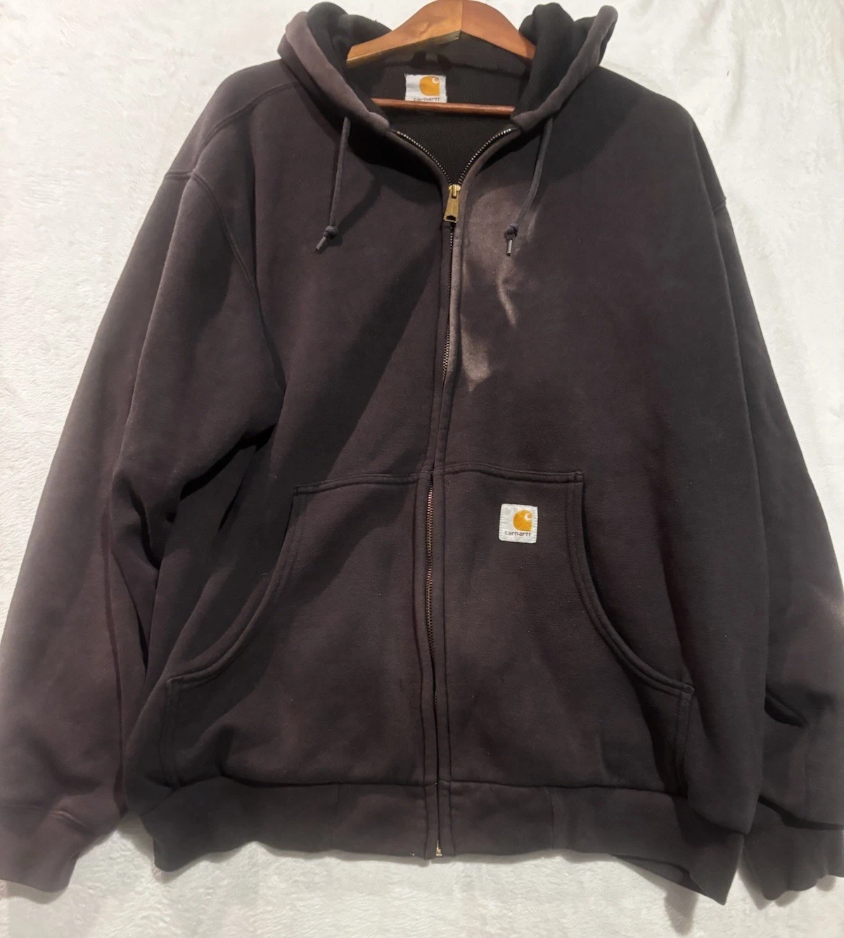 Vintage Carhartt Hoodie XL Thermal Lined Sweatshirt Brown Workwear Thrashed Y2K