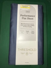 Threshold Full Size Smooth Cotton Sateen Metallic Blue Flat Sheet