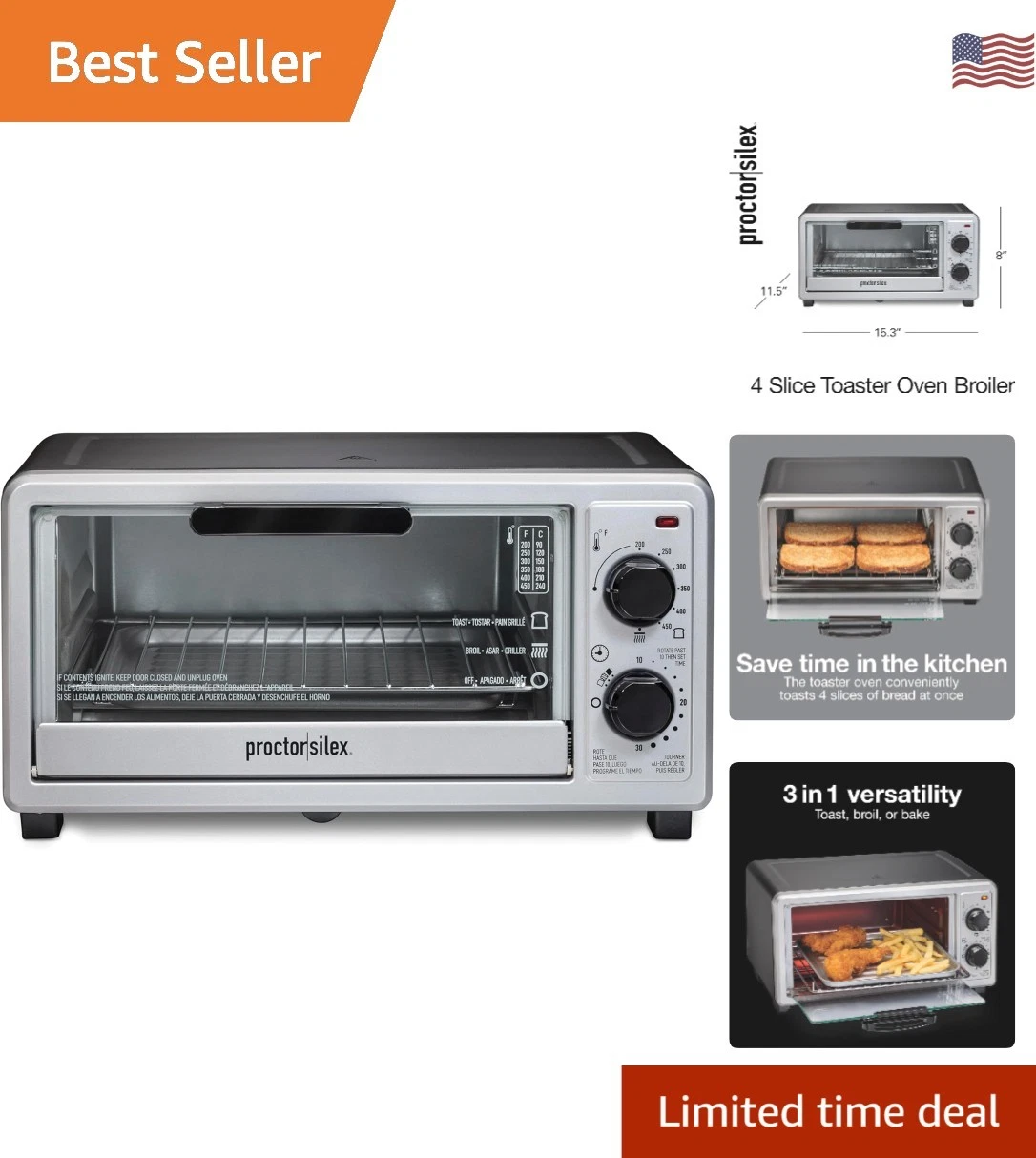 Compact 4 Slice Toaster Oven: Versatile Cooking with Timer & Easy Clean Design