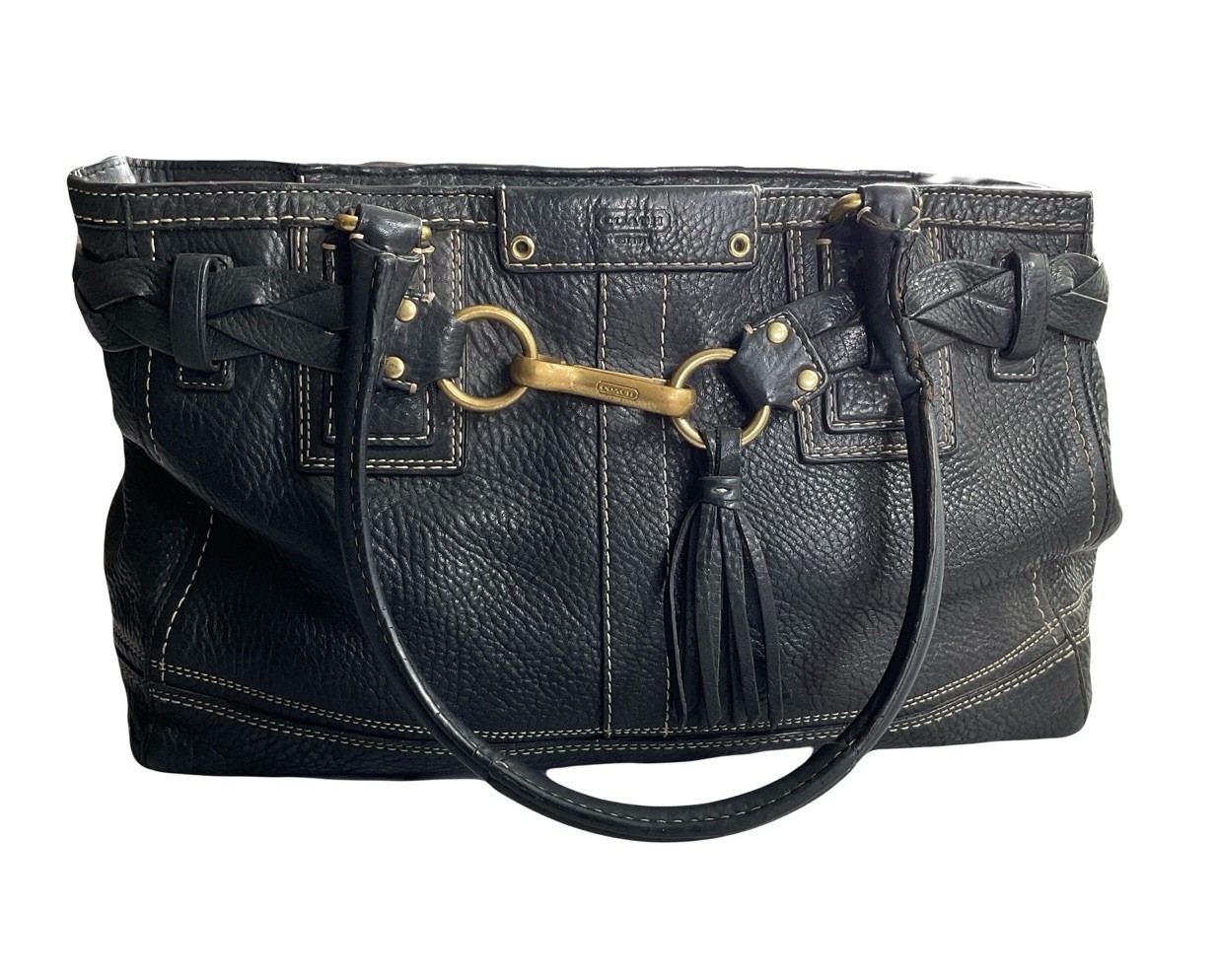 Coach Hampton Carryall Black Pebble Leather Gold Brai… - Gem