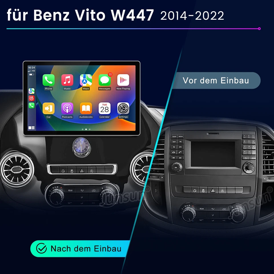 CarPlay 13,1" Autoradio für Benz Vito W447 2014-2022 Android 14 GPS Navi 4G SWC - Bild 2 von 4