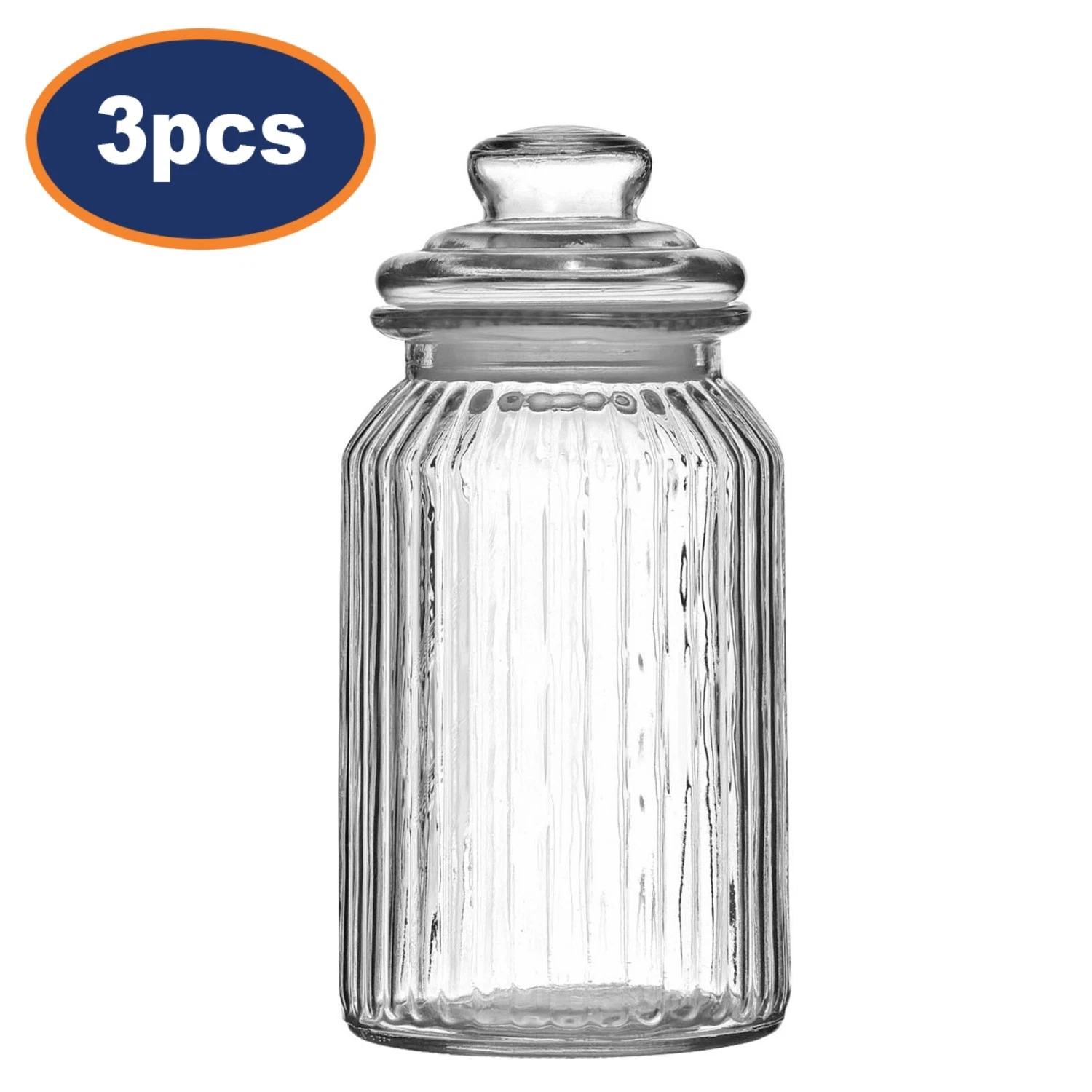 3pcs 1.3 Litres Clear Glass Tea Coffee Sugar Jars Pasta Biscuit Storage Canister