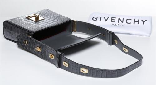 GIVENCHY Eden Croc-Effect Gray Leather Shoulder Bag Wide Strap Satchel NEW - Picture 8 of 9