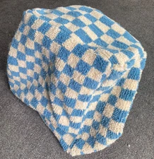 Light Blue and white Moroccan Berber wool checkered pouf ! Floor cushion