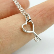 Women's Key Heart Pendant 0.20Ct Round Cut Created Diamond 14K White Gold Plated