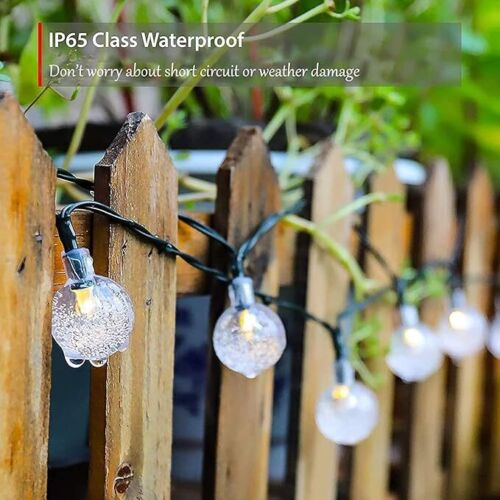 White Crystal Globe Solar String Lights Outdoor, Waterproof and 8 Lighting Modes - Picture 9 of 13