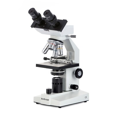 AmScope B100 40X-1600X Binocular Biological LED Microscope + Mechanical Stage