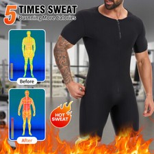 Men Sauna Suit Heat Trapping Sweat Compression Top Body Shaper Top Gym Jumpsuit