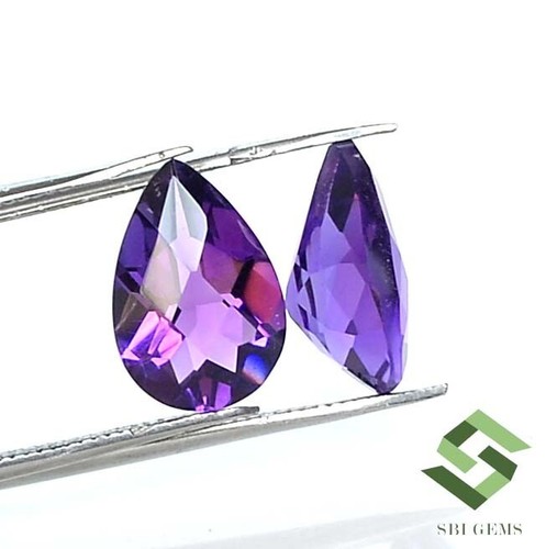 Natural Amethyst Pear Checker Cut Pair 12x8 mm 5.09 Cts Top Purple Loose Gems - Picture 3 of 8