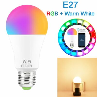WiFi Smart LED RGB Glühbirne 15W dimmbar Alexa Google Home Control Smartphone 