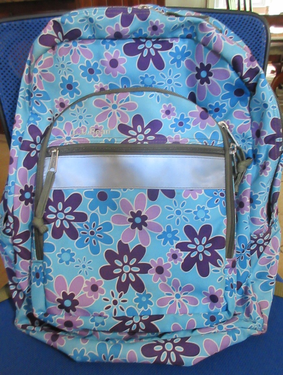 LL Bean Backpack Child Girls Flower Blue Purple School Adjustable