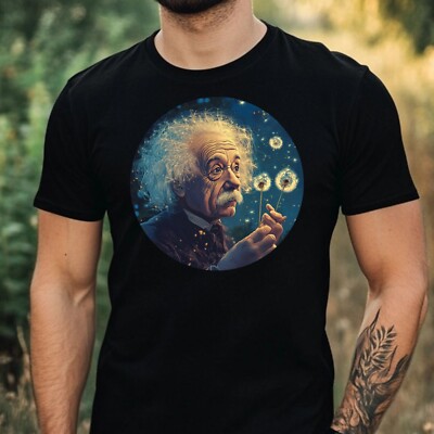 Herren T-Shirt Albert Einstein mit Löwenzahn Motiv Baumwolle Größe XS bis 5XL