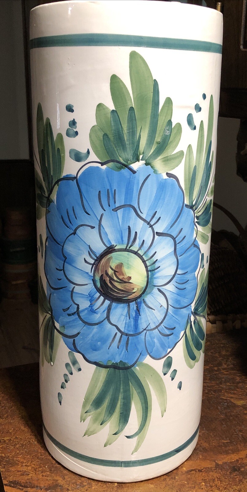 Umbrella Cane Stand Spain Ceramic Blue Floral Flower Design Elegant