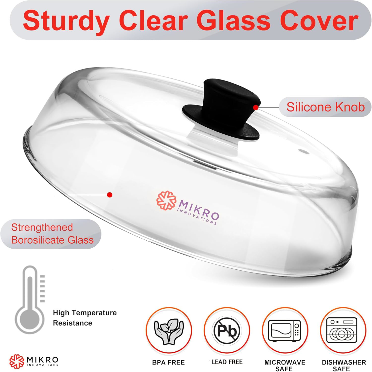 Microwave Glass Plate Cover 10.5in - BPA Free Borosilicate Splatter Guard