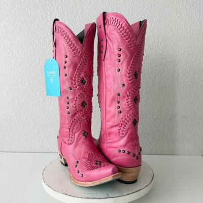 Lane COSSETTE Womens Cowboy Boots 11 Hot Pink Leather Western Cowgirl 15'' Tall