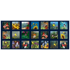 Songbirds Bird Fabric 18" X44" Panel Cardinal Finch Birds Blue Cotton by QT