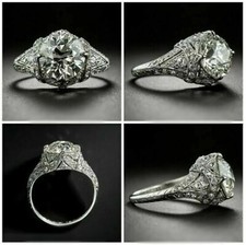 Vintage Antique Style 5 CT White Round Cut CZ CZ Engagement 925 Silver Ring