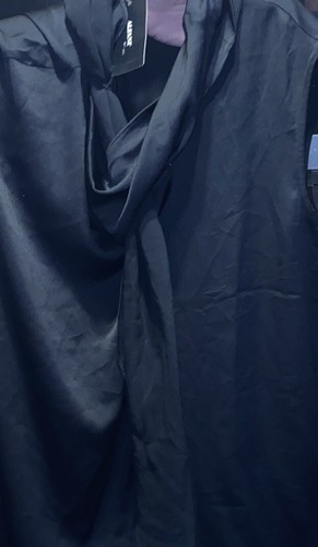 Alfani XL NWT Blouse Black Tunic Scarf-Wrap Asymmetrical Neck - Picture 4 of 7