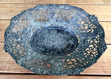 Antique 800 Crown Mark German Silver Repousse Cherubs Open Work Bowl Fine Detail