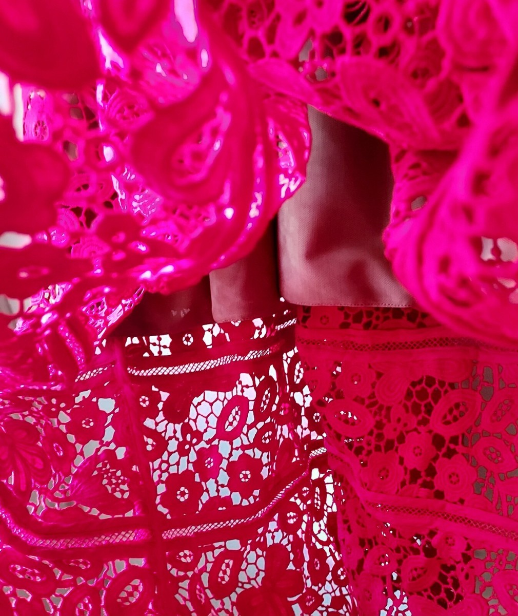 self-portrait レッドドレス UK8 US4 Self-Portrait Red Azaelea Fit & Flare Lace Midi Dress Size 4