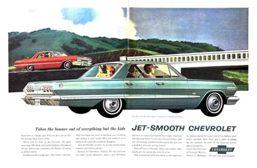 1963 CHEVY BEL AIR & IMPALA Genuine Vintage 2-PAGE Print Ad Chevrolet Sedan