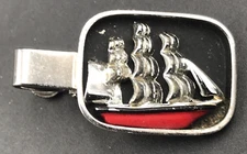 VTG Swank Sailing Boat Clipper 3D Silver Tone Tie Clip 1 1/8" x 7/8"