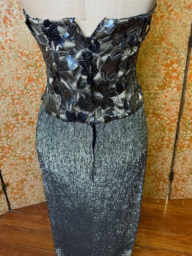 Vintage Victor Costa Silver Strapless Gown M - Picture 7 of 9