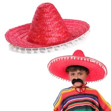 CHILDS RED SOMBRERO HAT KIDS MEXICAN WILD WEST FANCY DRESS UNISEX ACCESSORY
