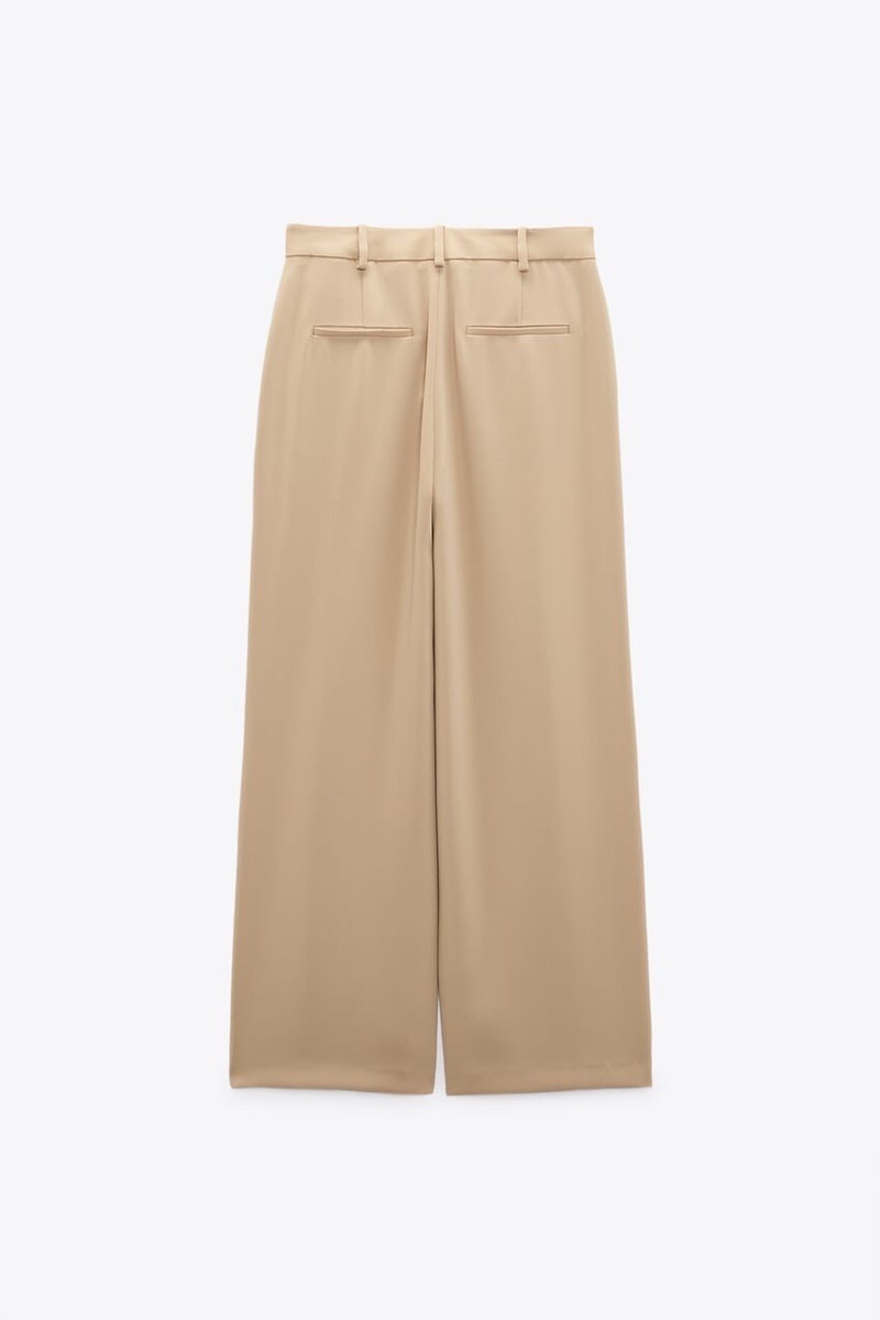 ZARA NEW WOMAN HIGH WAIST PLEATED WIDE-LEG TROUSERS PANT CAMEL Sz L  2674/395 | eBay